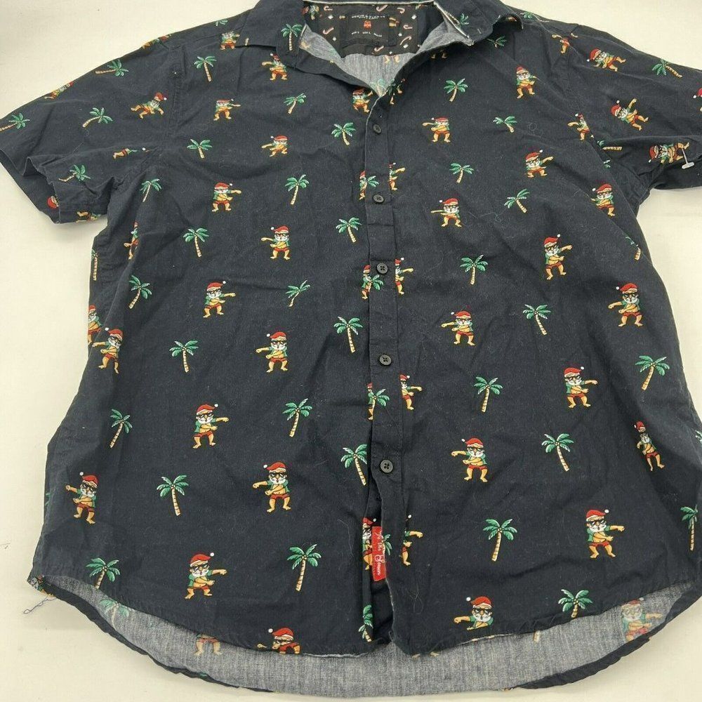 Denim & Flower Ricky Singh Santa Palm Tree Novelty Button Down Size Large